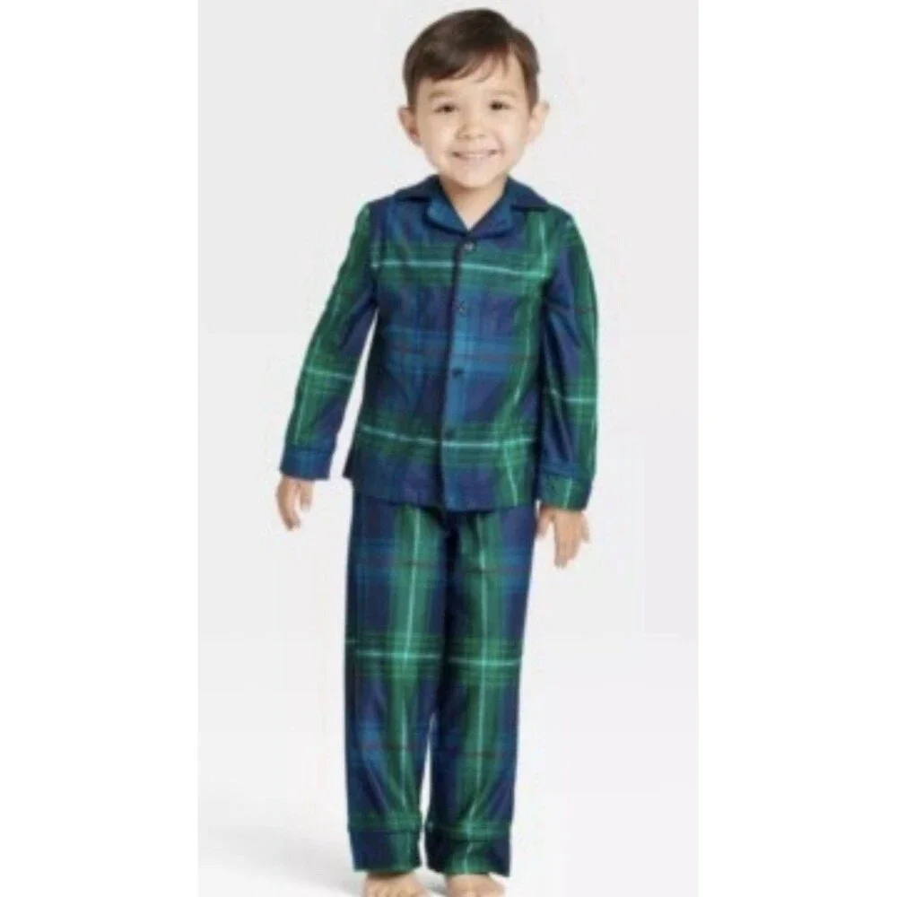 Wondershop Toddler Holiday Tartan Plaid Flannel Family Pajama Set Blue Size 3T